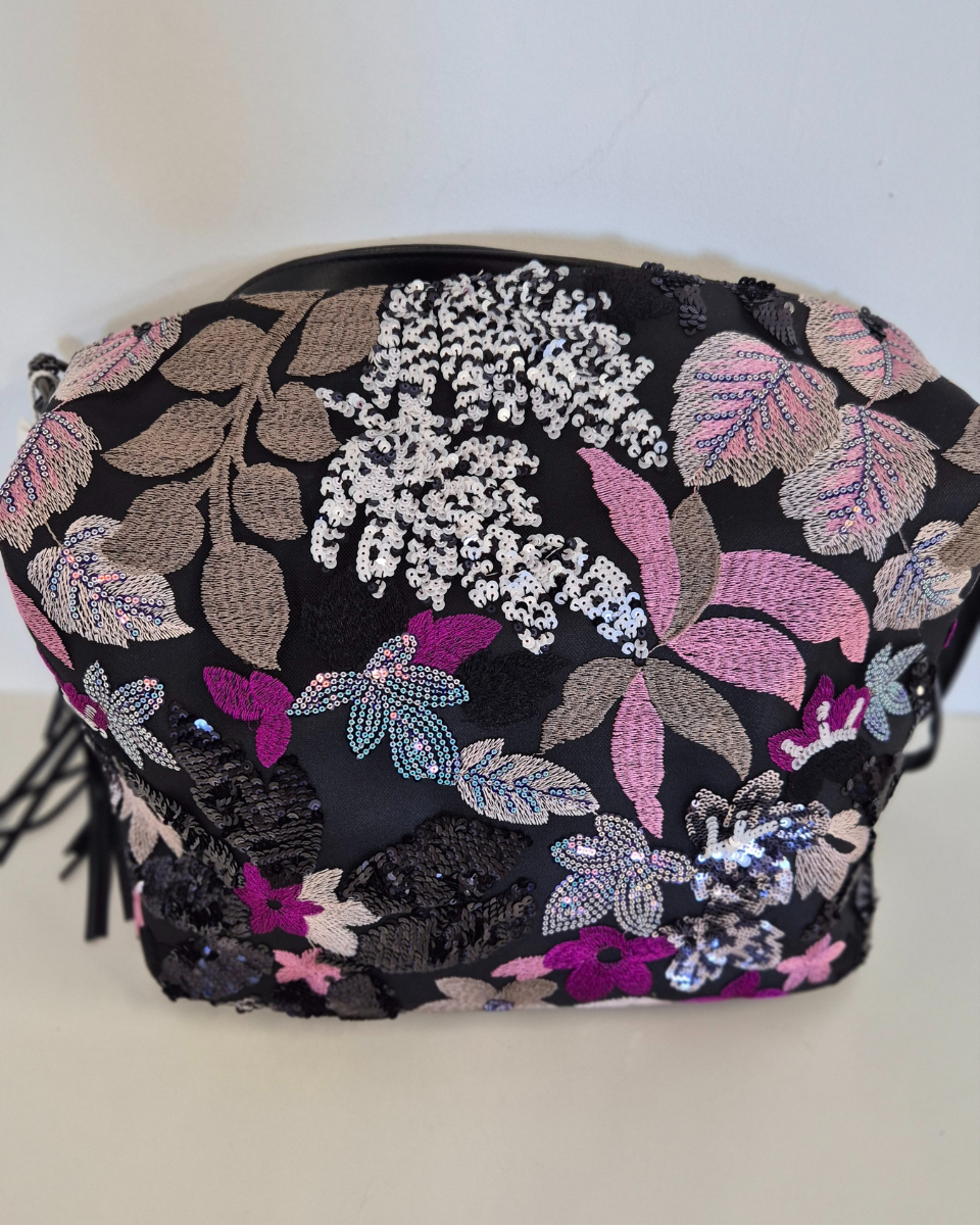 Borsa a tracolla con ricamo pailettes Mandala