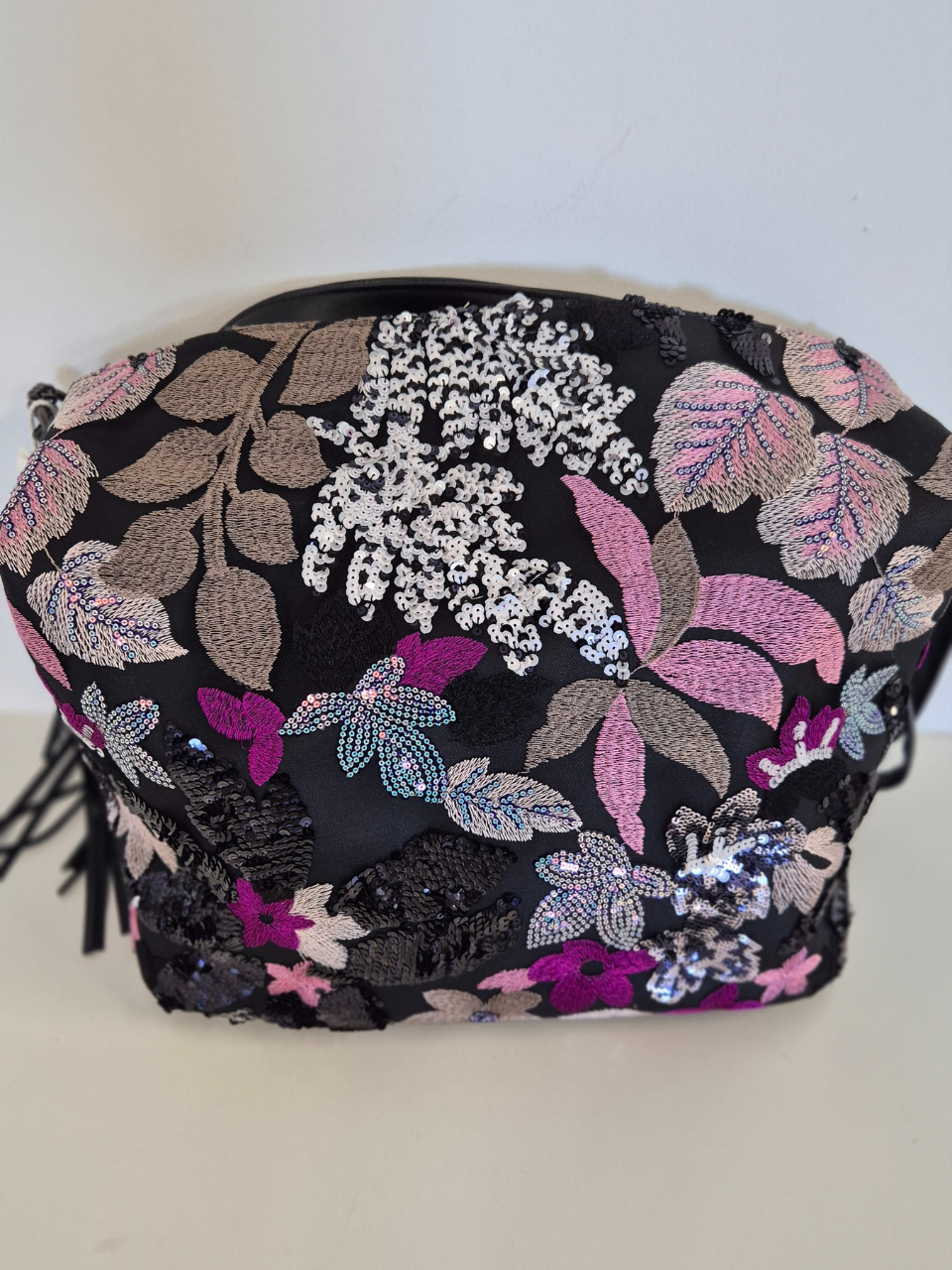 Borsa a tracolla con ricamo pailettes Mandala