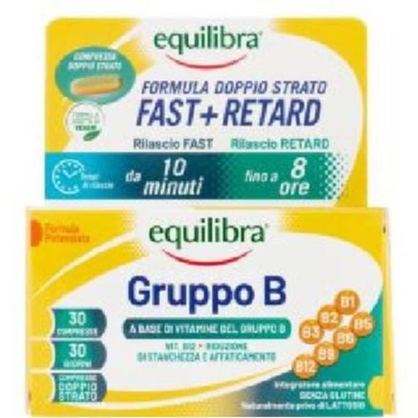 Equilibra Vitamine Gruppo B compresse doppio strato Fast+Retard per ridurre stanchezza e affaticamento con Vitamina B12 B9 e B5