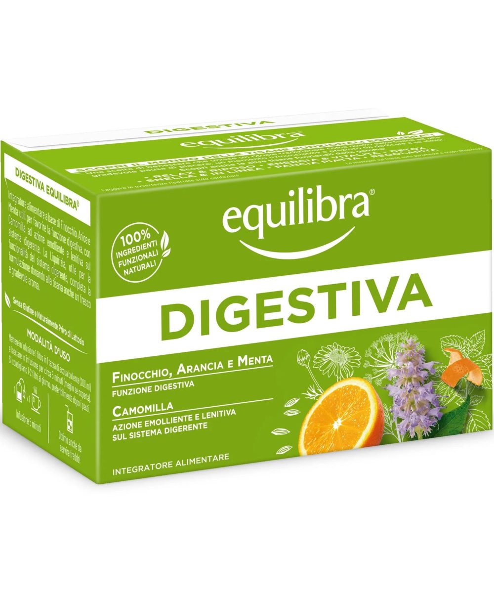 Equilibra Tisana Digestiva con Finochio Arancia e Menta Funzione Digestiva Integratore Alimentare