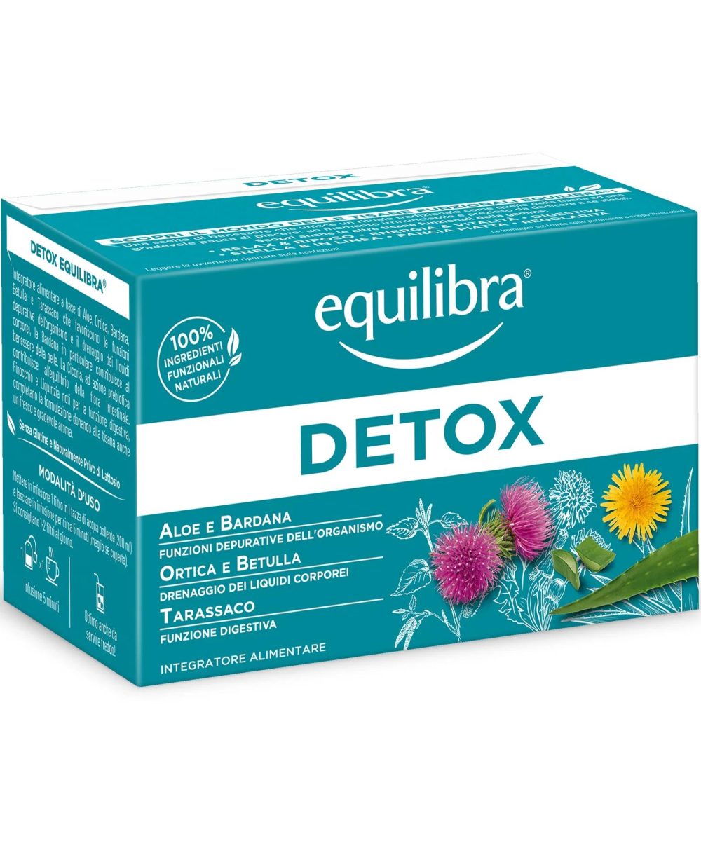 Equilibra Tisana Detox Integratore Alimentare con Aloe Ortica Bardana Betulla e Tarassaco per Depurazione e Drenaggio Corporeo