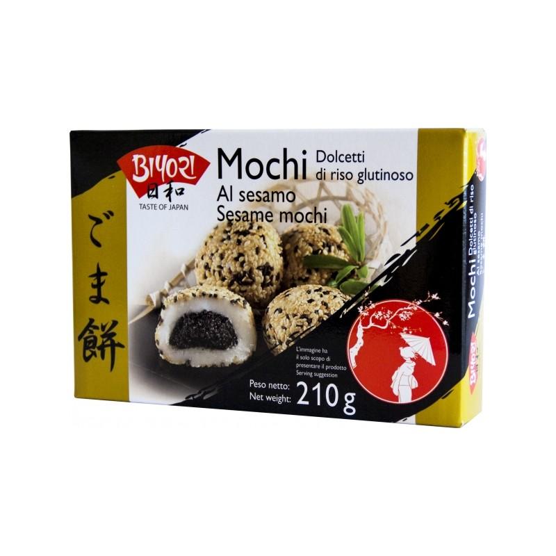 BIYORI Mochi al Sesamo 210gr - Delizioso Snack Arricchito con Sesamo per Merenda o Dolce - Dolcetti di Riso Glutinoso