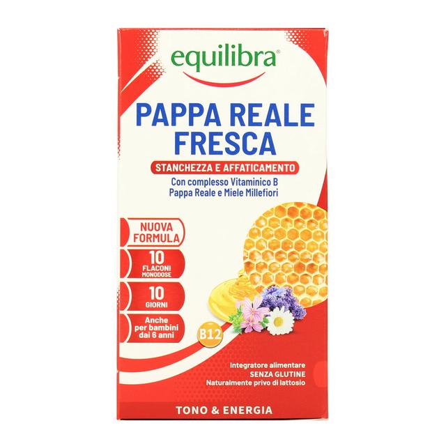 Equilibra Pappa Reale Fresca 10 Flaconi 150 ML con Vitamine B5 e B6 per Metabolismo Energetico e Riduzione della Stanchezza