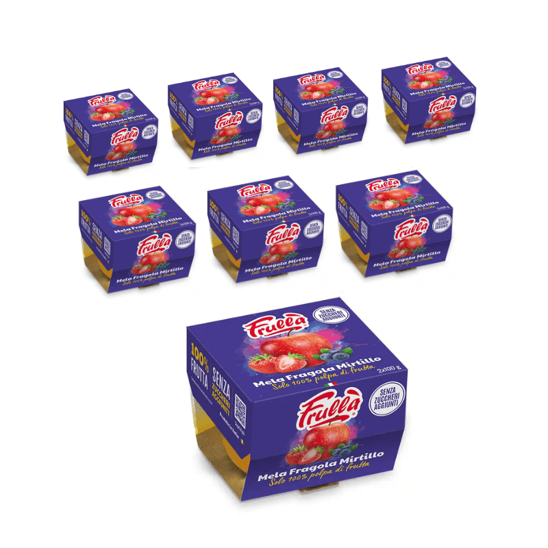 Polpa di Frutta Bi-pack Mela Fragola Mirtillo - 2x100g Pack 12 pezzi