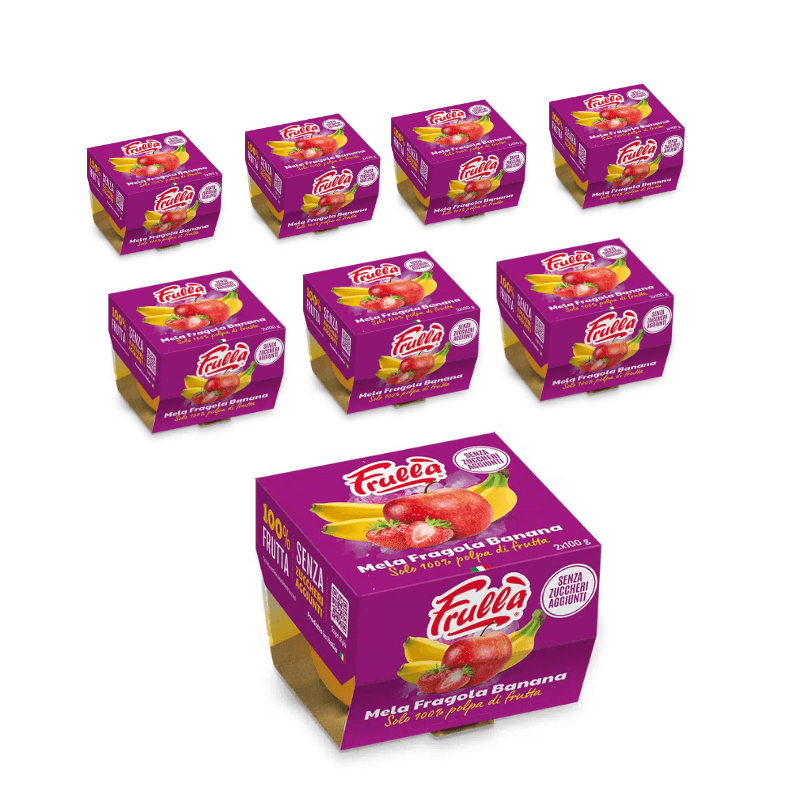 Polpa di Frutta Bi-pack Mela Fragola Banana- 2x100g Pack 12 pezzi