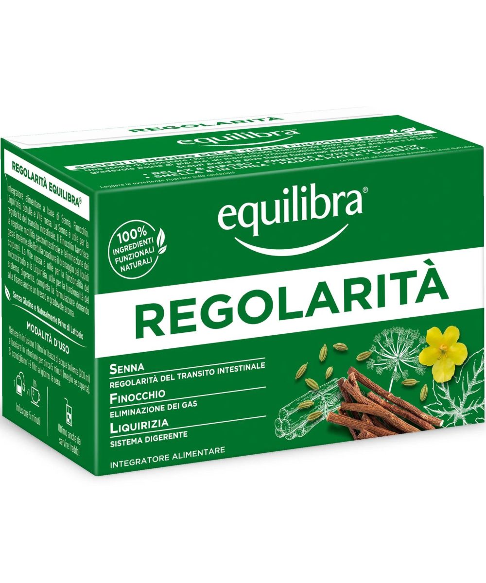 Equilibra Tisana Regolarità Integratore Alimentare con Senna Finocchio Liquirizia Betulla e Vite Rossa per Regolarità Intestinale e Motilità Gastrointestinale 100% Ingredienti Funzionali Naturali