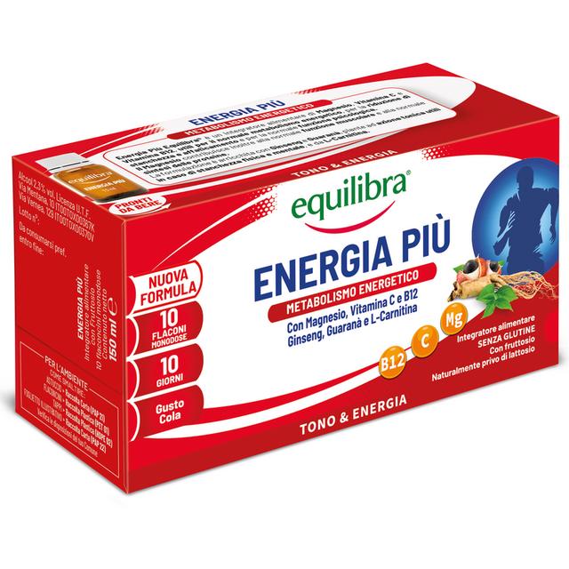 Equilibra Energia Più 10 Flaconi Totale 150 ML Integratore Alimentare con Vitamina C e B6 per Metabolismo Energetico e Riduzione di Stanchezza